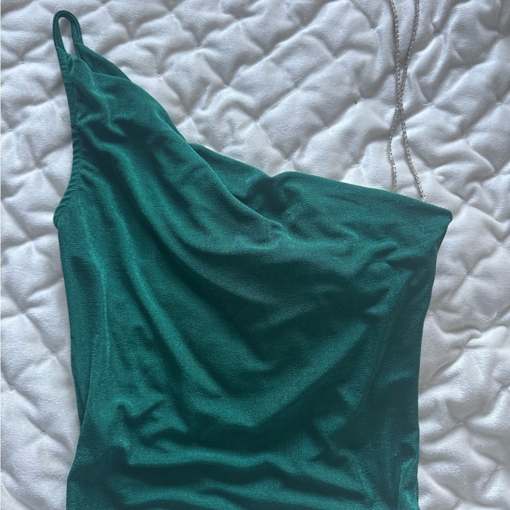 Emerald Green One-Shoulder Beaded Top